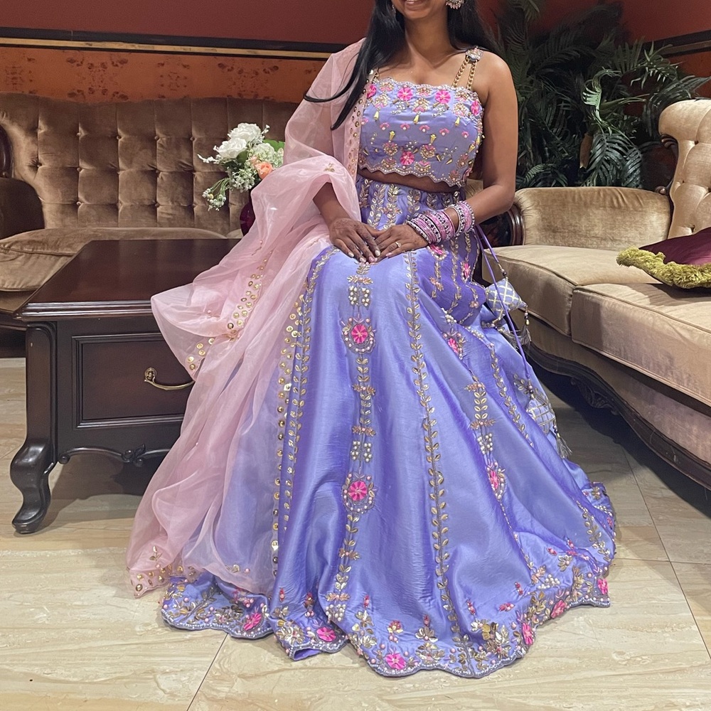 Elegant Lavender and Pink Embroidered Lehenga